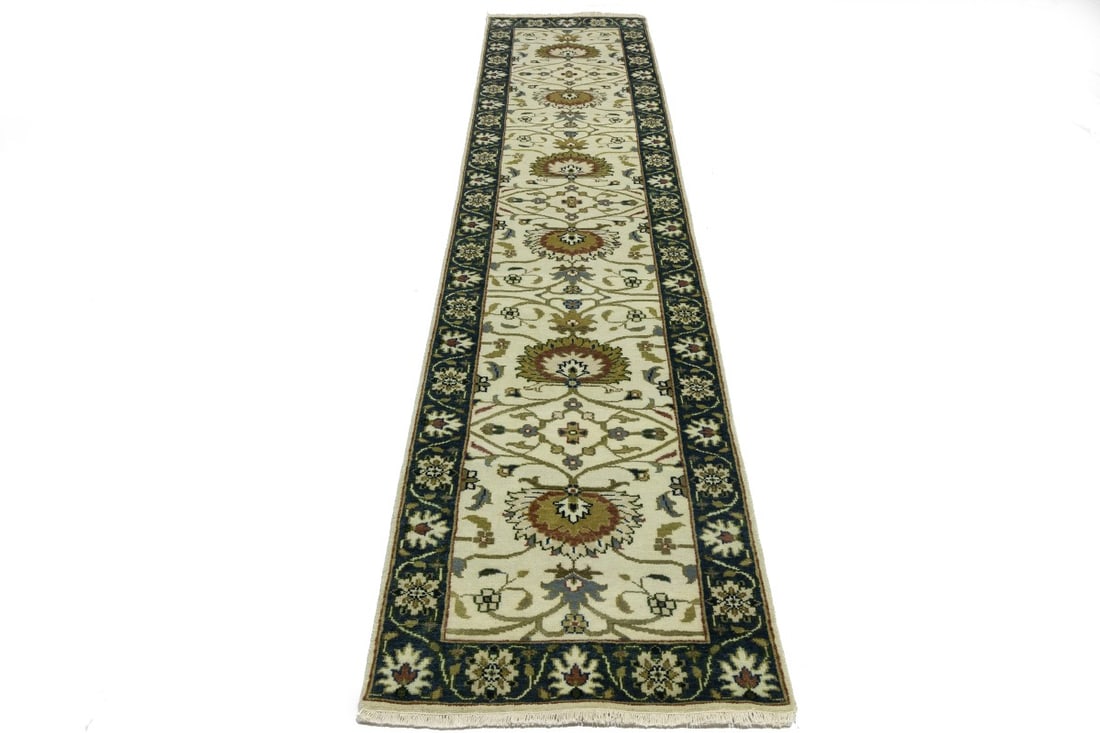 Cream Floral Osh Chobi 2'6X12 Peshawar Oriental Runner Rug - 3