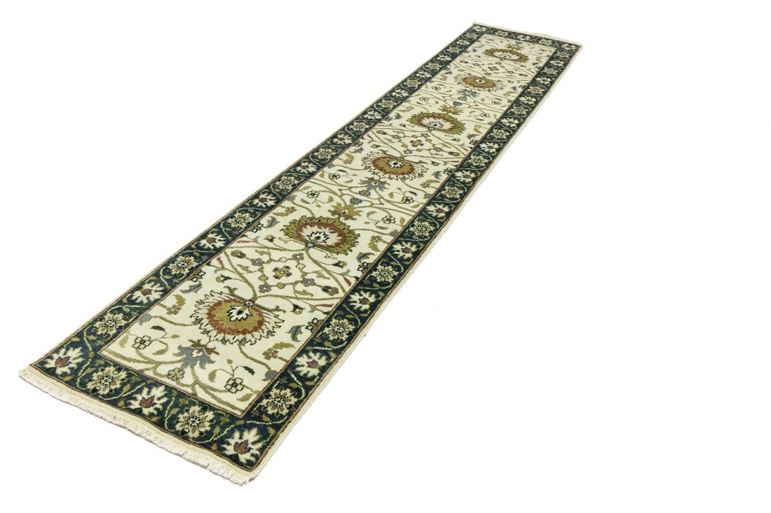 Cream Floral Osh Chobi 2'6X12 Peshawar Oriental Runner Rug - 4
