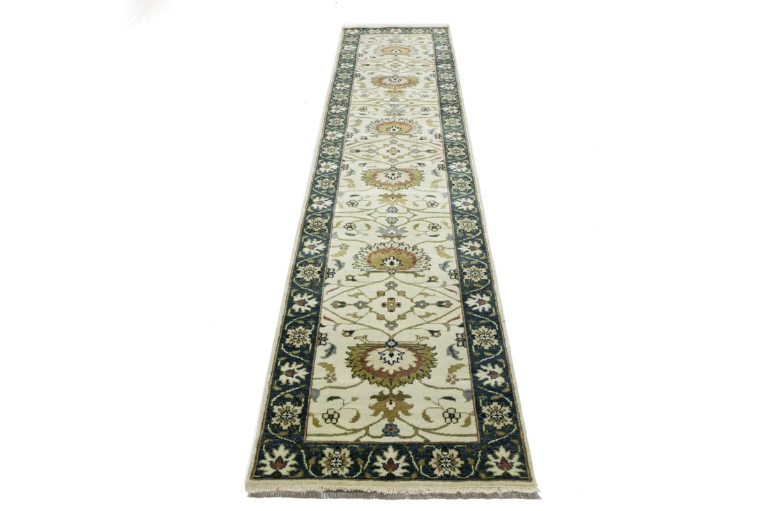 Cream Floral Osh Chobi 2'6X12 Peshawar Oriental Runner Rug - 5