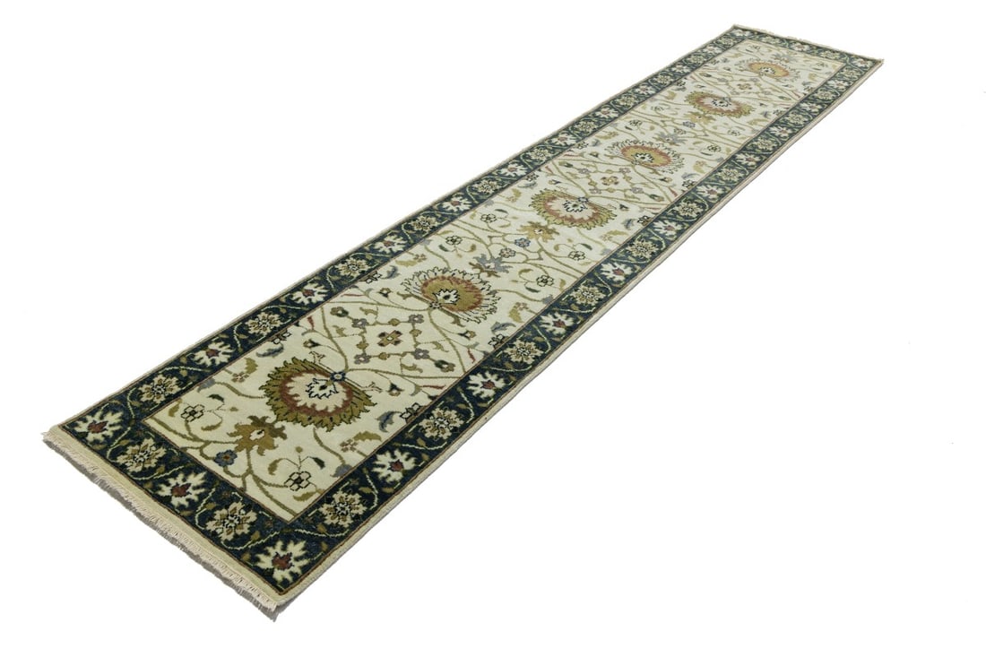 Cream Floral Osh Chobi 2'6X12 Peshawar Oriental Runner Rug - 6