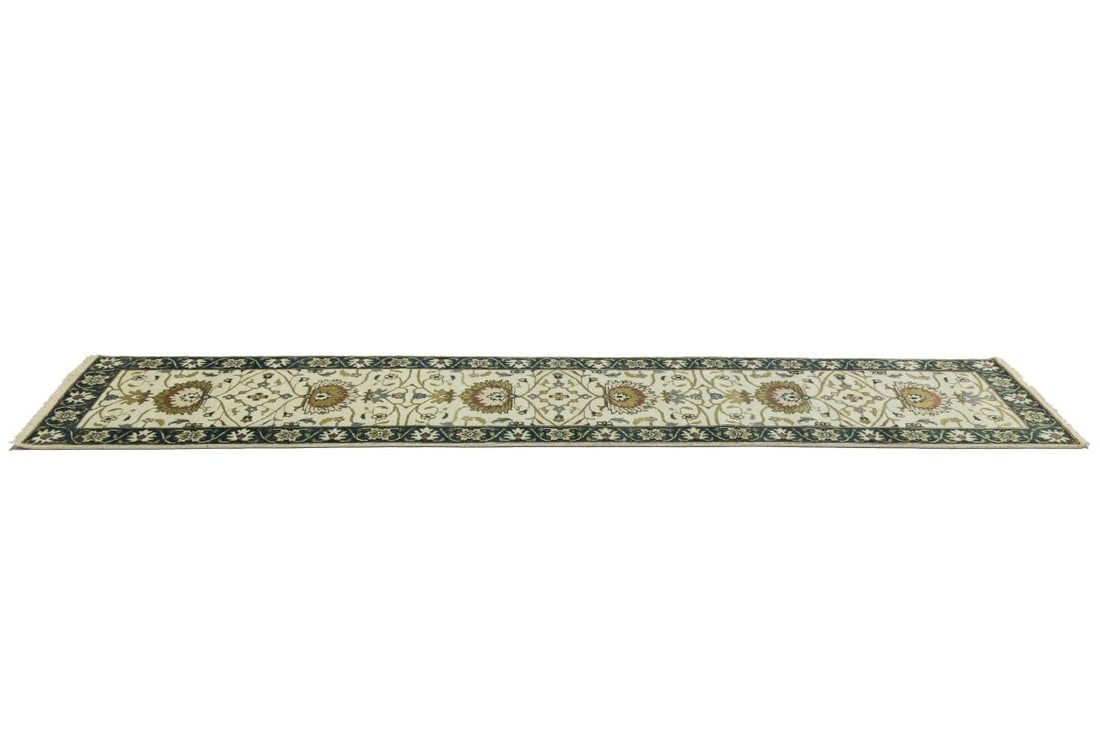 Cream Floral Osh Chobi 2'6X12 Peshawar Oriental Runner Rug - 7