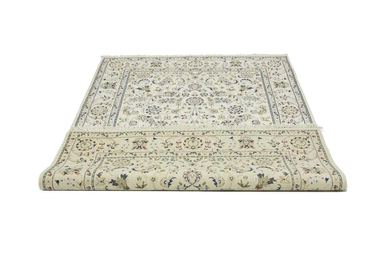 Cream Floral 5'5X7'9 Indo-Nain Oriental Rug - 16