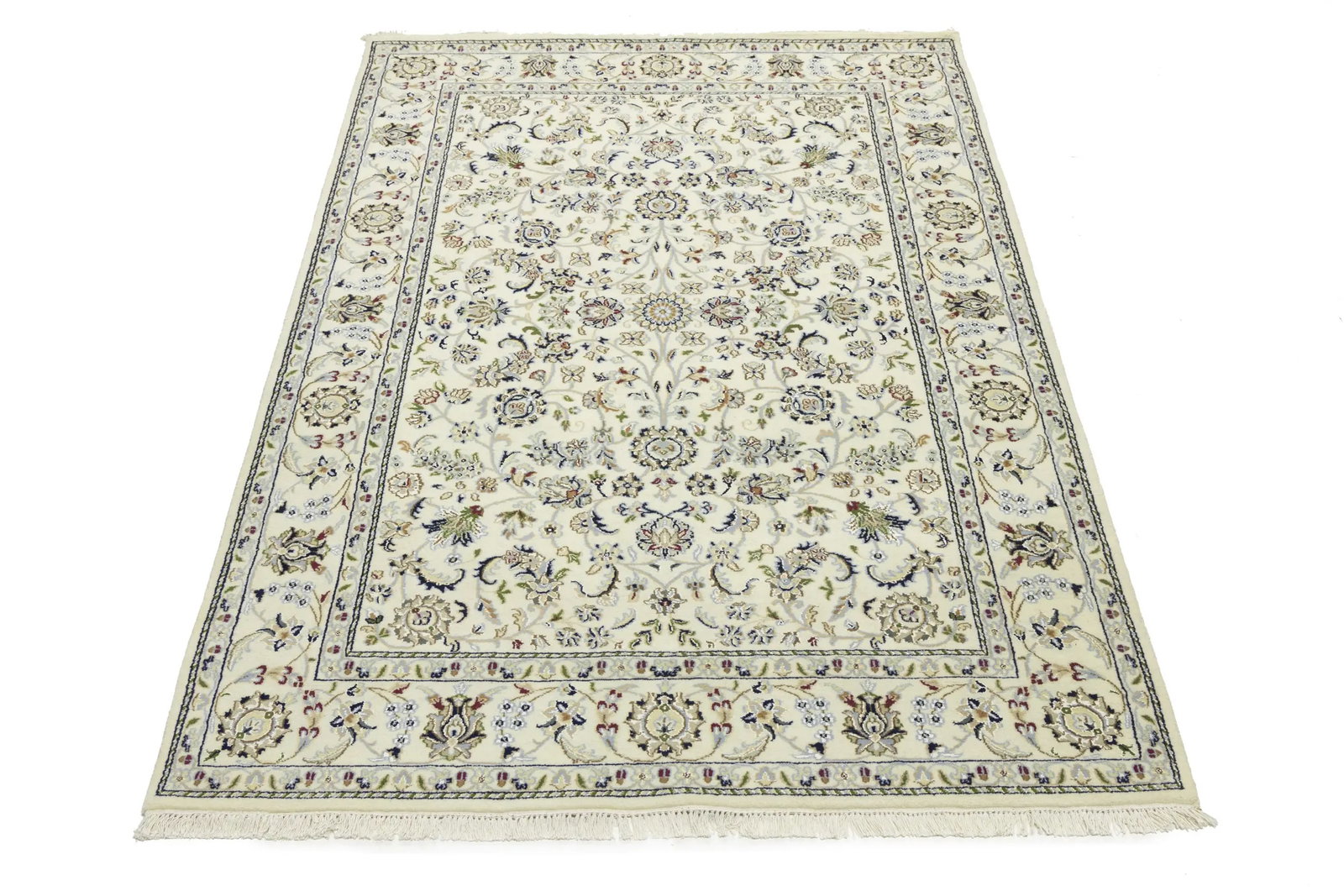 Cream Floral 5'5X7'9 Indo-Nain Oriental Rug - 3