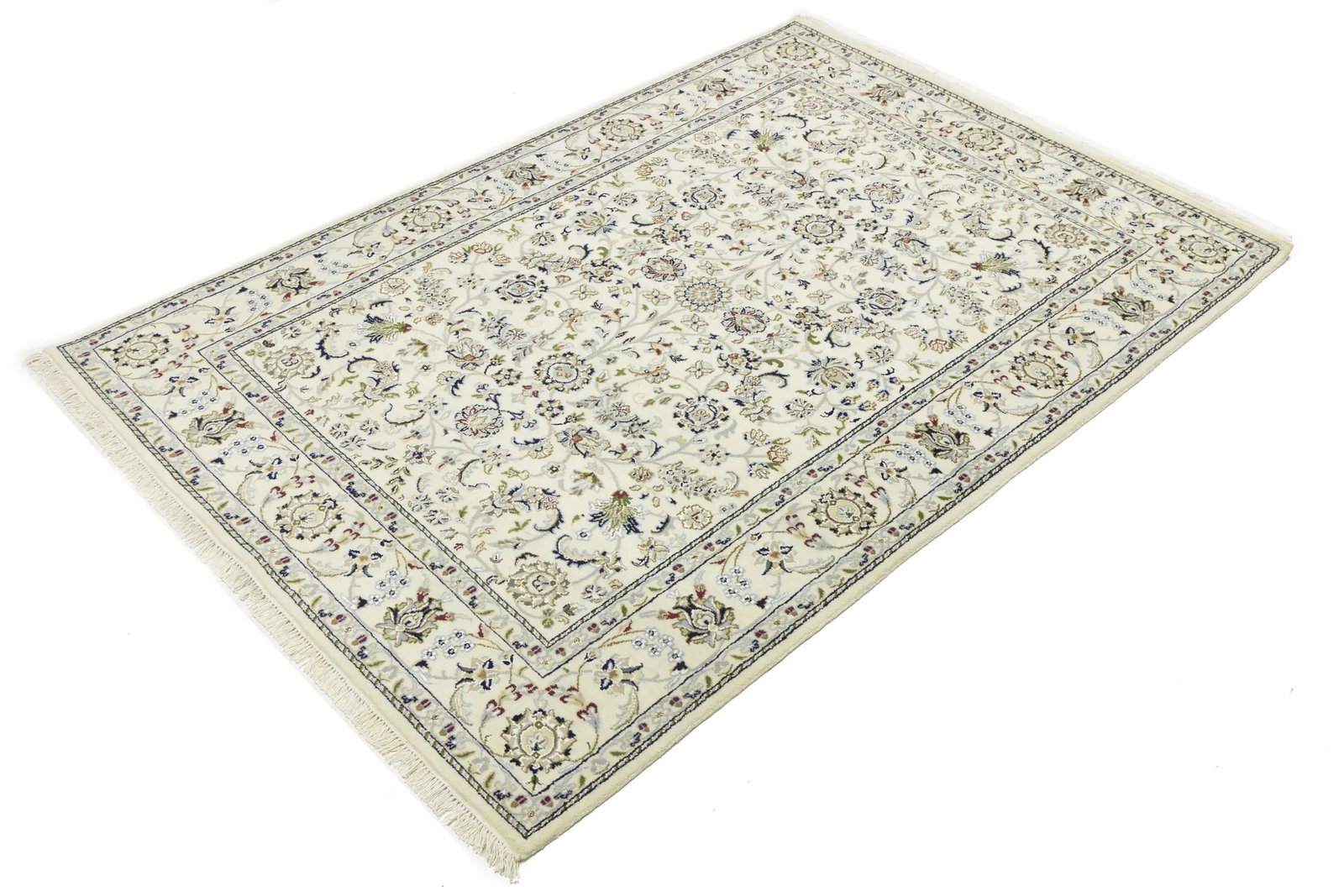 Cream Floral 5'5X7'9 Indo-Nain Oriental Rug - 4