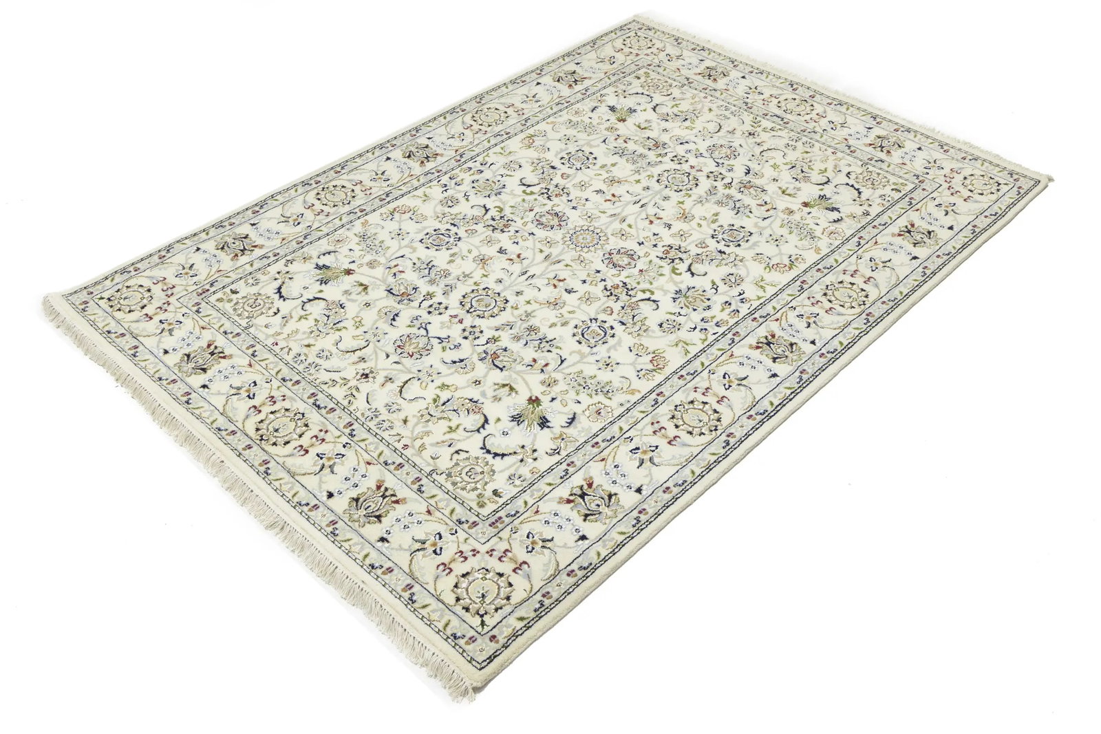 Cream Floral 5'5X7'9 Indo-Nain Oriental Rug - 6