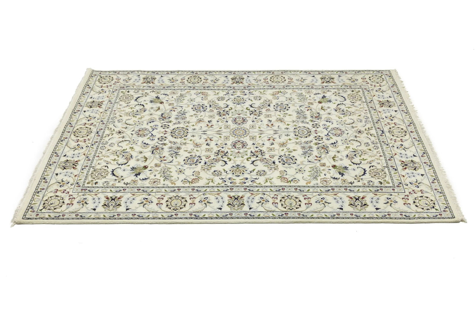 Cream Floral 5'5X7'9 Indo-Nain Oriental Rug - 7