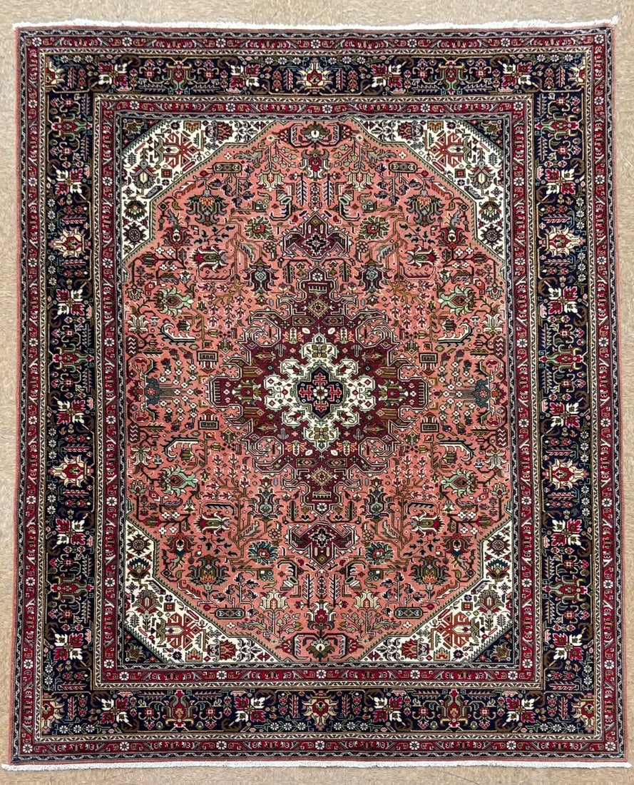 Hand Knotted Persian Tabriz Rose Oriental Area Rug 6'8" x 9'11" - 11