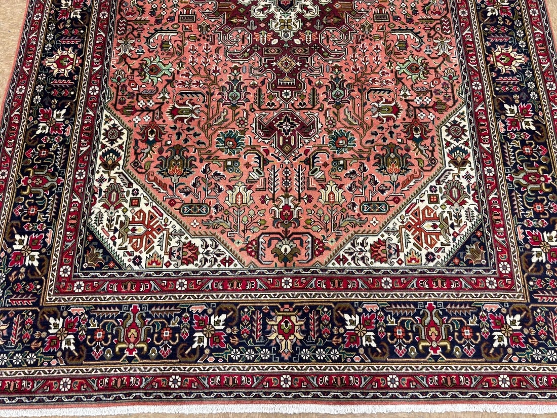 Hand Knotted Persian Tabriz Rose Oriental Area Rug 6'8" x 9'11" - 2