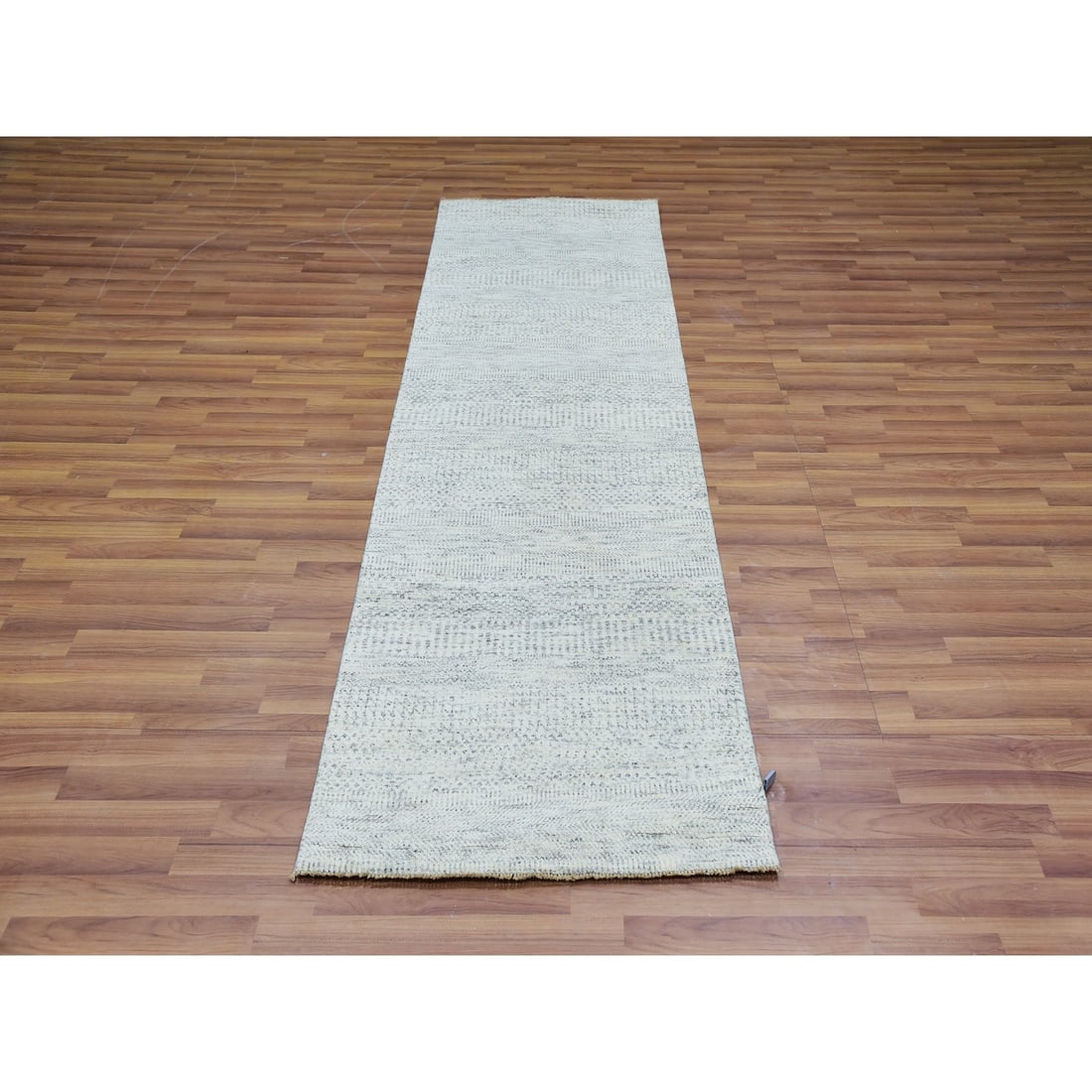 Repose Gray Hand Knotted Undyed Wool Grass Design Runner Oriental Rug - 2