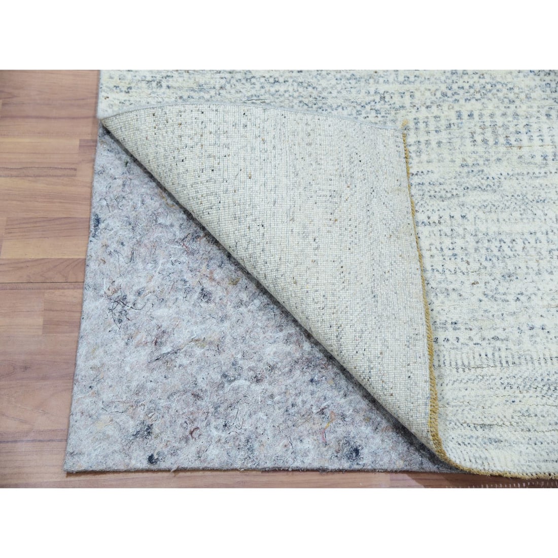 Repose Gray Hand Knotted Undyed Wool Grass Design Runner Oriental Rug - 3