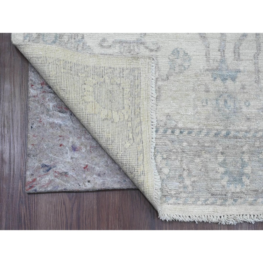 White Afghan Angora Oushak Vines Design Hand Knotted Wool Runner Rug - 2