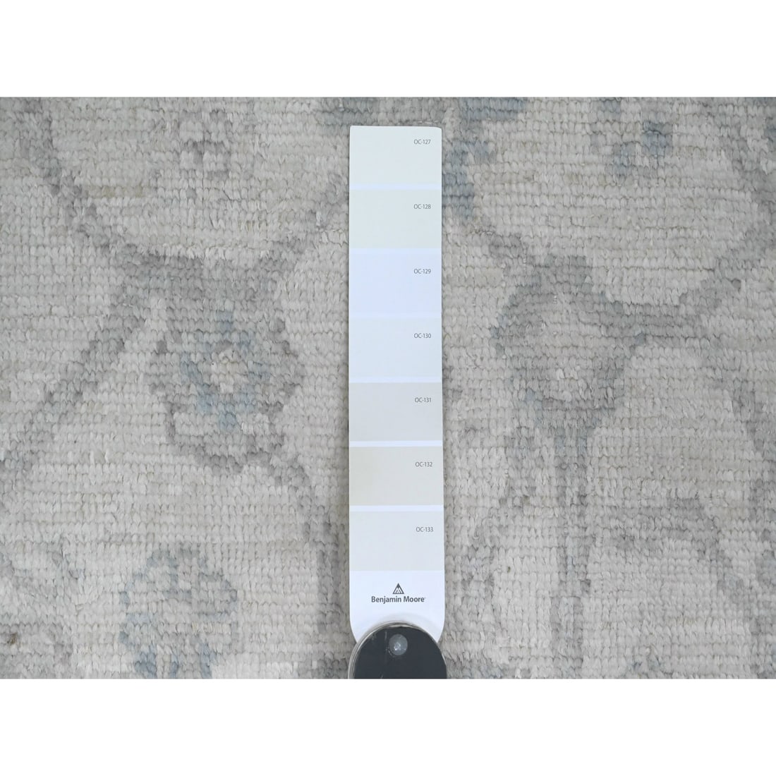White Afghan Angora Oushak Vines Design Hand Knotted Wool Runner Rug - 3
