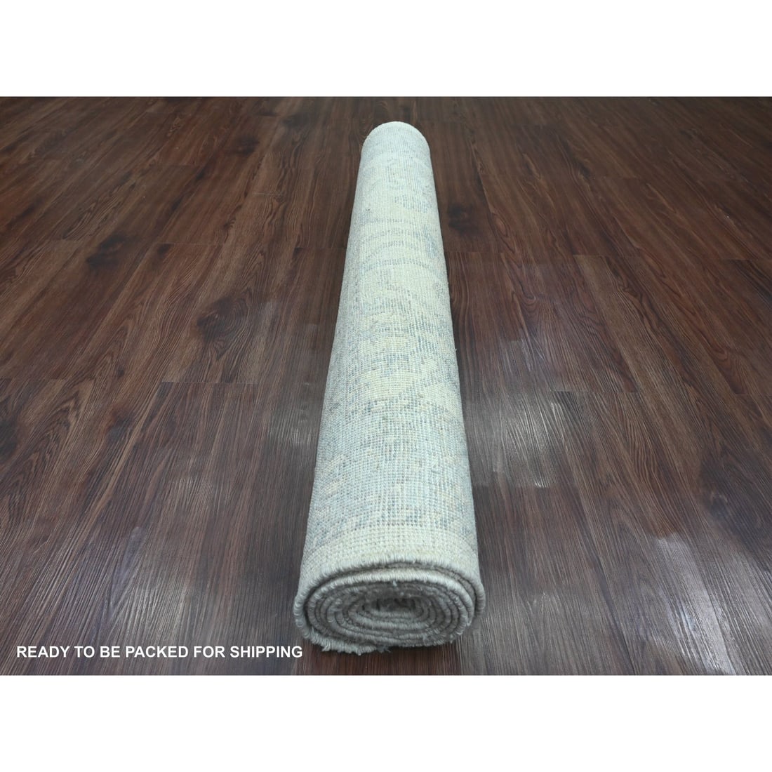 White Afghan Angora Oushak Vines Design Hand Knotted Wool Runner Rug - 4