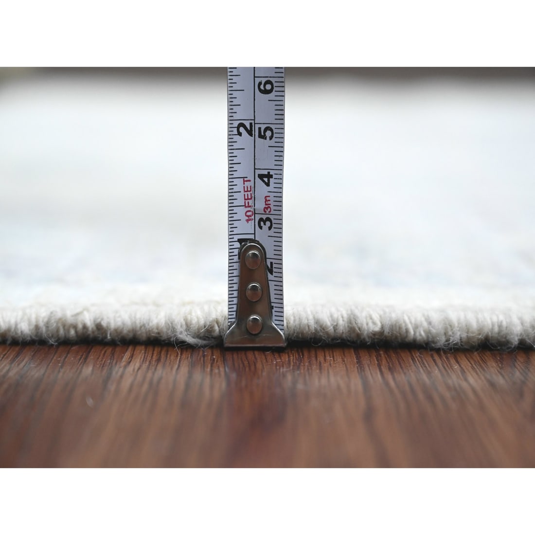 White Afghan Angora Oushak Vines Design Hand Knotted Wool Runner Rug - 5