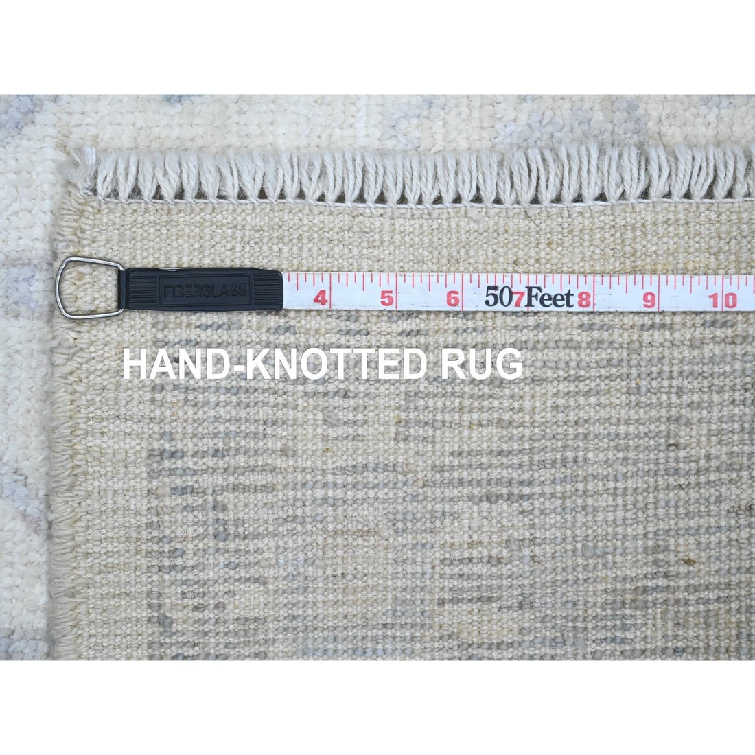 White Afghan Angora Oushak Vines Design Hand Knotted Wool Runner Rug - 6