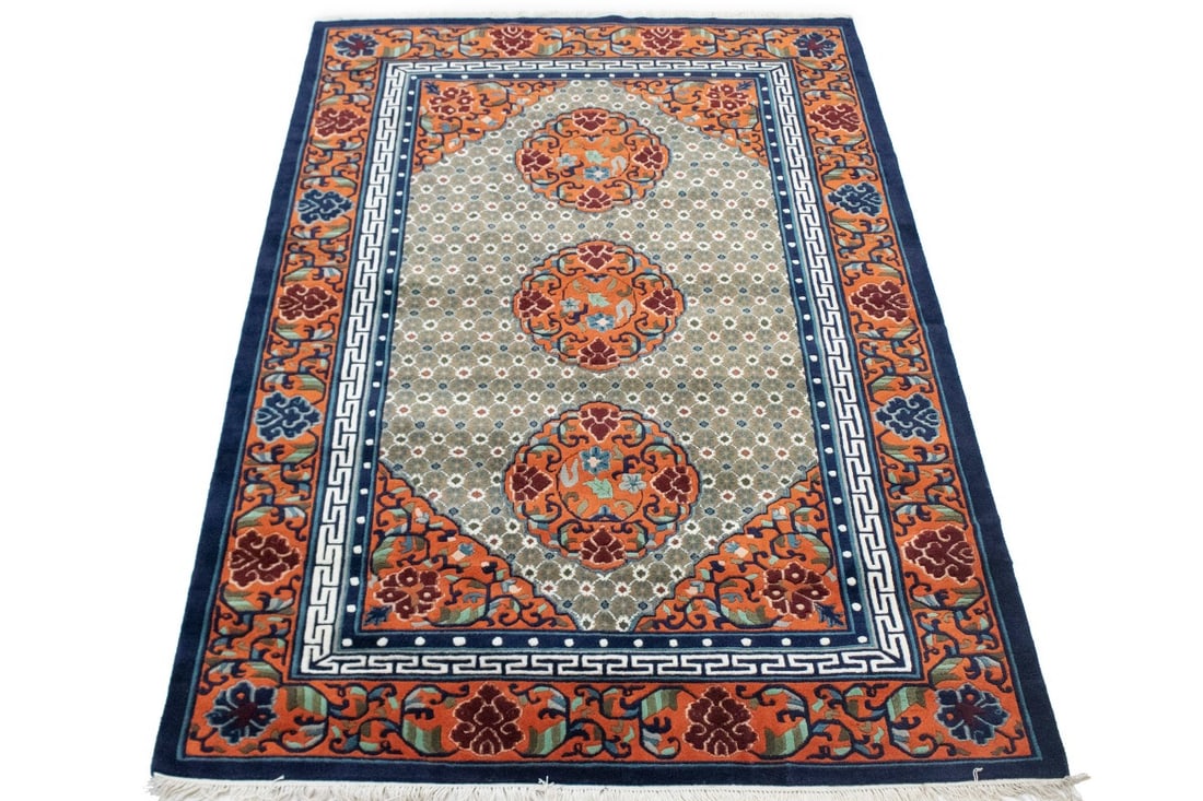 Orange Geometric 6X9 Chinese Style Oriental Rug - 3