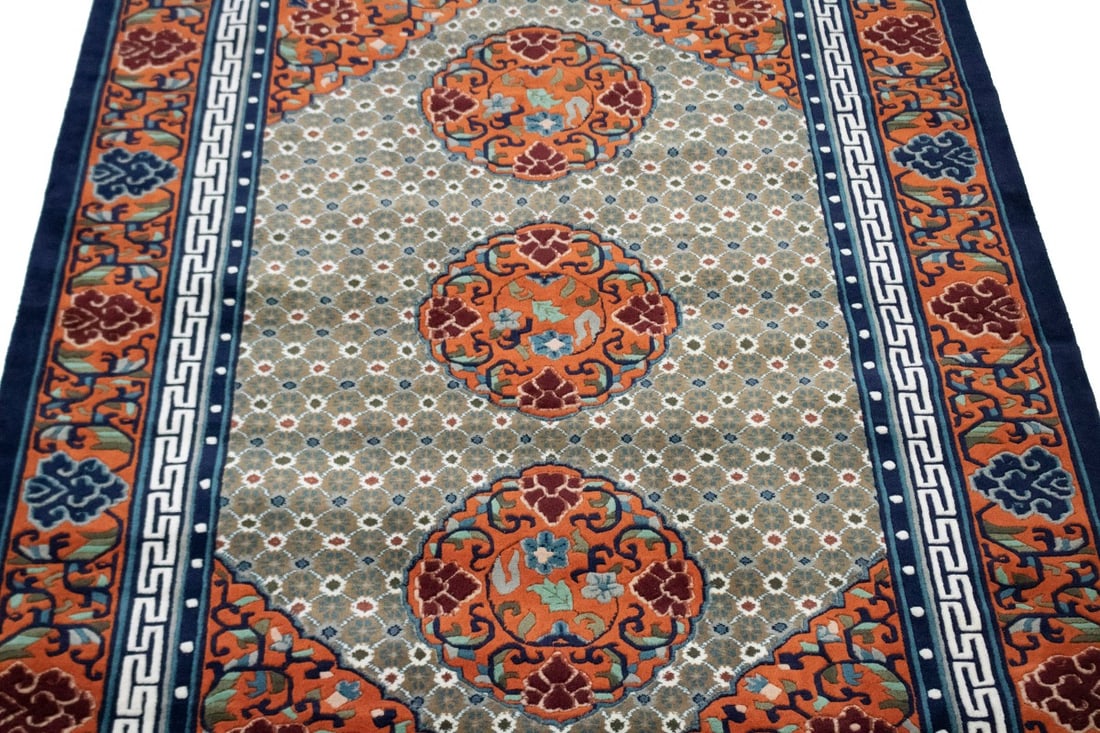 Orange Geometric 6X9 Chinese Style Oriental Rug - 4