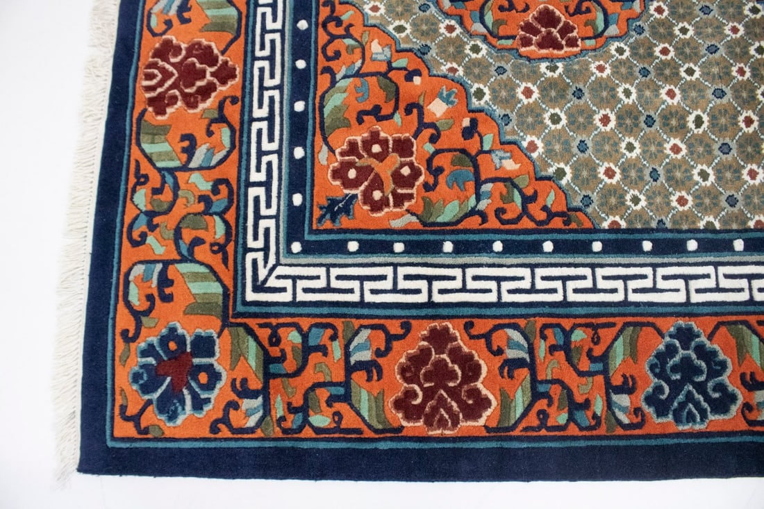 Orange Geometric 6X9 Chinese Style Oriental Rug - 9