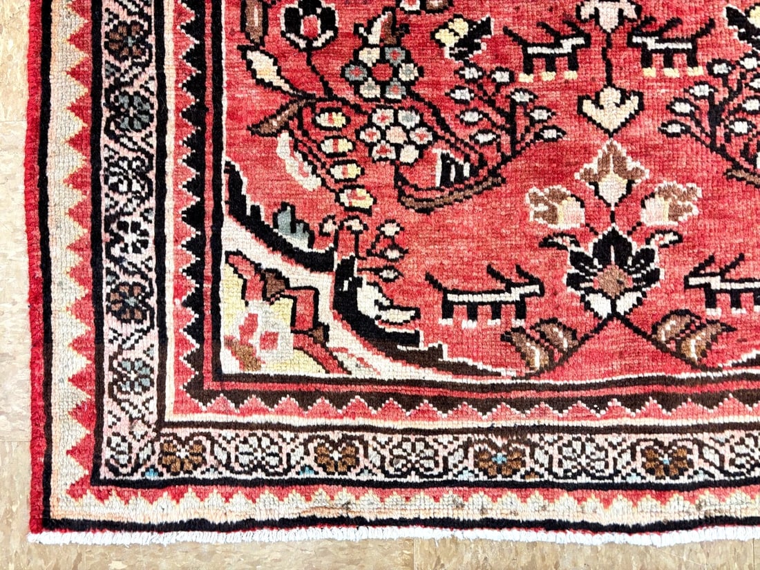 Persian Lilihan Hand-Knotted Wool Rug, Red Tribal, 3'6" x 4'10" - 7