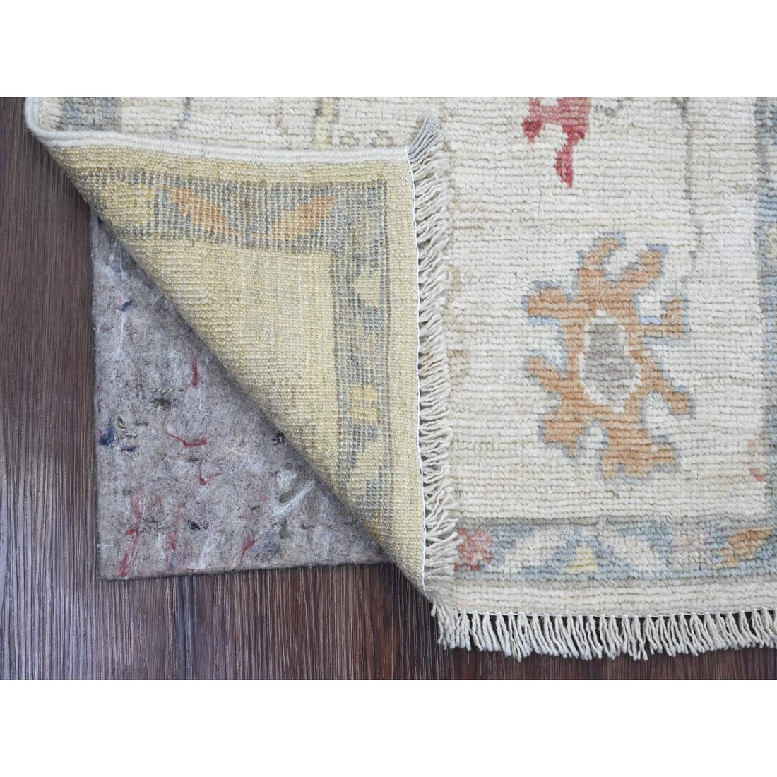 White Afghan Angora Oushak Leaf Design Hand Knotted Pure Wool Mat Rug - 2
