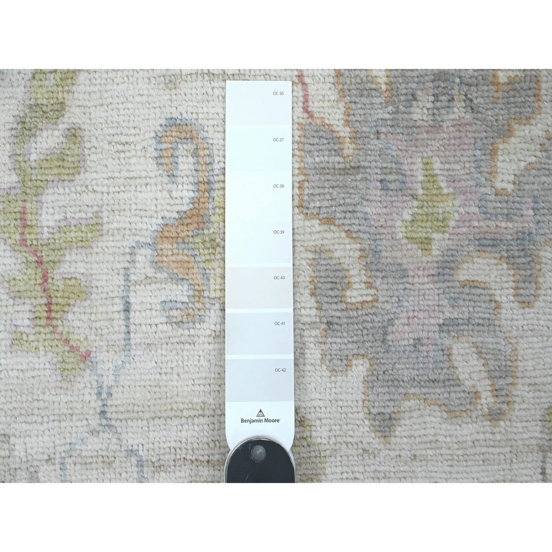 White Afghan Angora Oushak Leaf Design Hand Knotted Pure Wool Mat Rug - 3