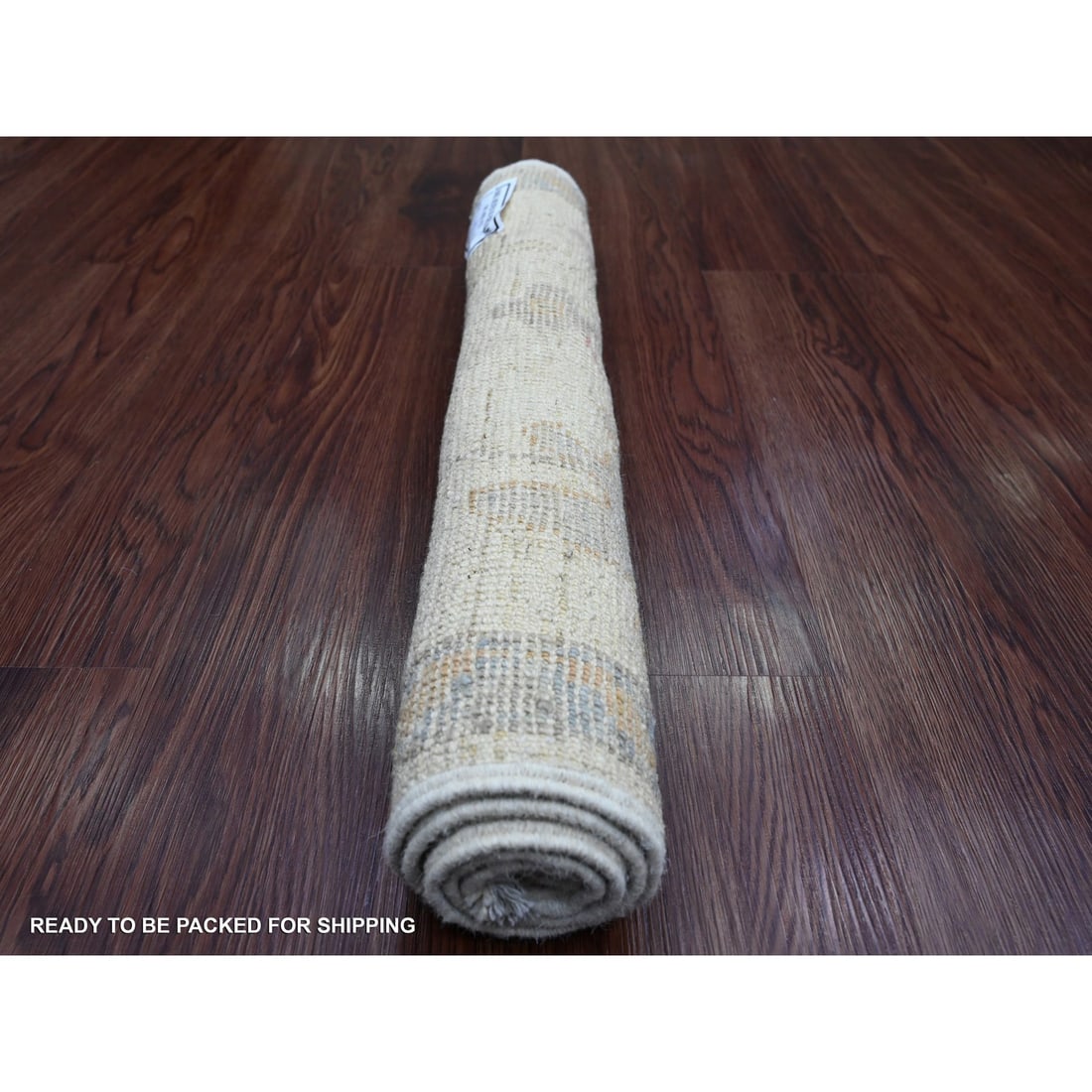 White Afghan Angora Oushak Leaf Design Hand Knotted Pure Wool Mat Rug - 4
