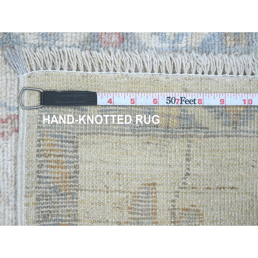 White Afghan Angora Oushak Leaf Design Hand Knotted Pure Wool Mat Rug - 6