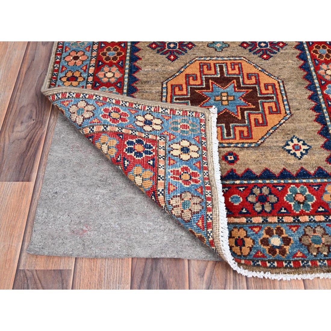Linen Beige Afghan Special Kazak Wool Hand Knotted Runner Oriental Rug - 3