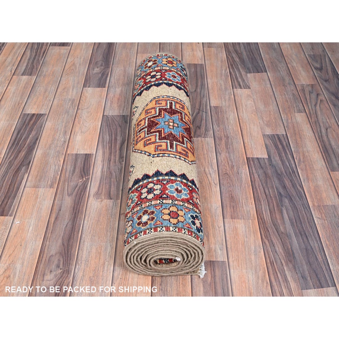 Linen Beige Afghan Special Kazak Wool Hand Knotted Runner Oriental Rug - 5
