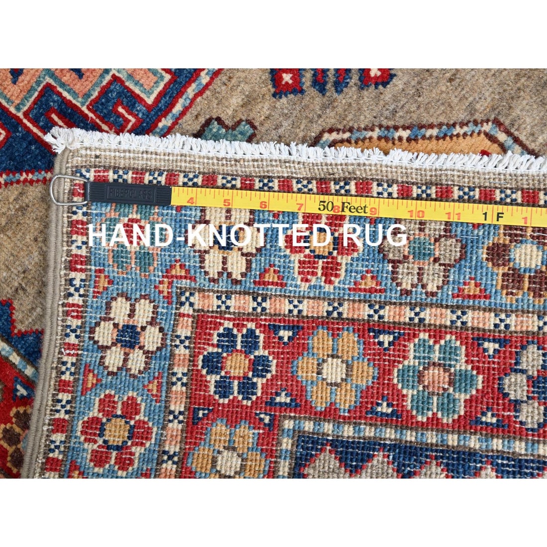 Linen Beige Afghan Special Kazak Wool Hand Knotted Runner Oriental Rug - 7