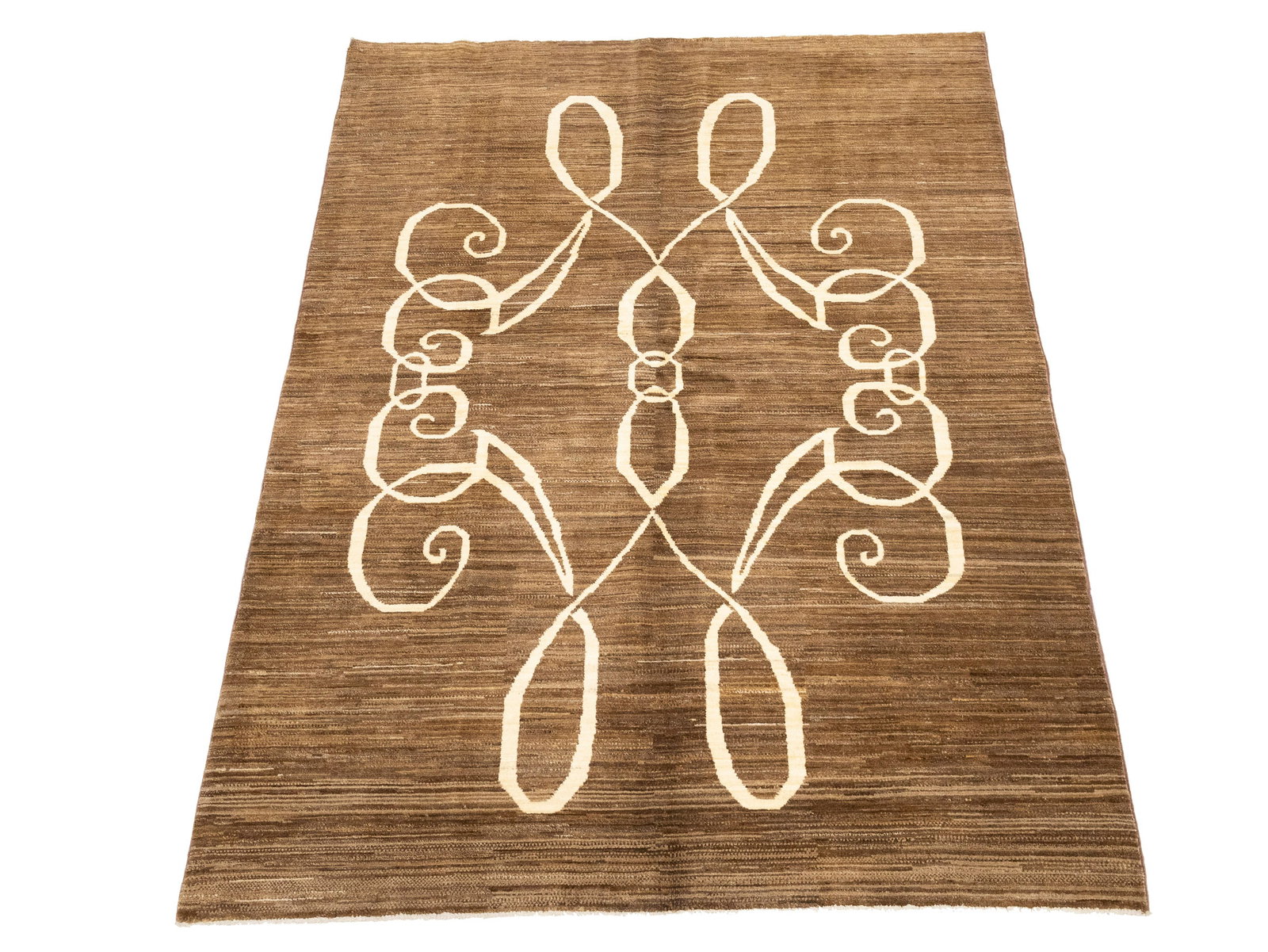 Brown Pictorial 4'9X6'4 Afghan Gabbeh Oriental Rug: Title: Brown Pictorial 4'9X6'4 Afghan Gabbeh Oriental Rug Description:Hand Knotted 4'9X6'4 brown Oriental rug made with vegetable dyes (fine wool pile and cotton foundation), superior knot count, and