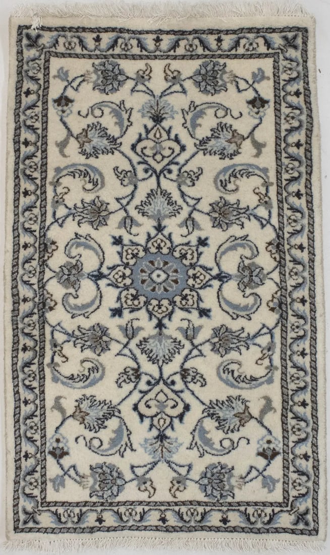 Cream Floral Classic 2'4X4 Nain Persian Rug: Title: Cream Floral Classic 2'4X4 Nain Persian Rug Description:Handmade Persian rug made with vegetable dyes (fine wool pile and cotton foundation), superior knot count, and alluring ancient designs. 