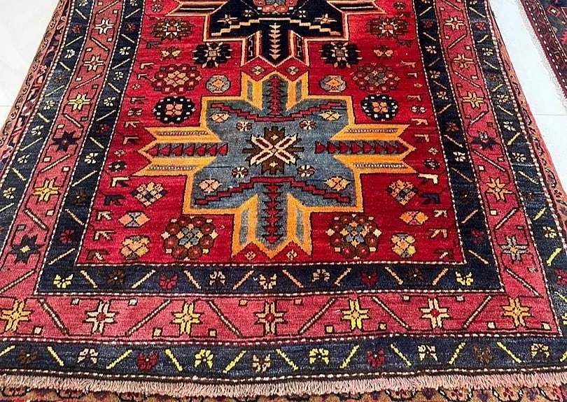 Hand Knotted Karabagh Tribal Wool Red Caucasian Oriental Rug 4'4" x 7" - 4