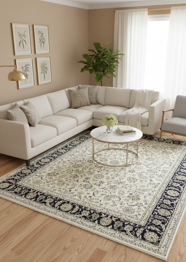 Cream Floral 8X10 Indo-Nain Oriental Rug - 2