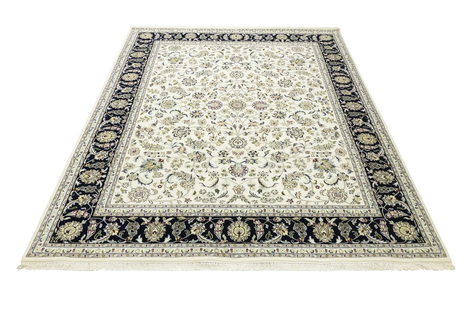 Cream Floral 8X10 Indo-Nain Oriental Rug - 3