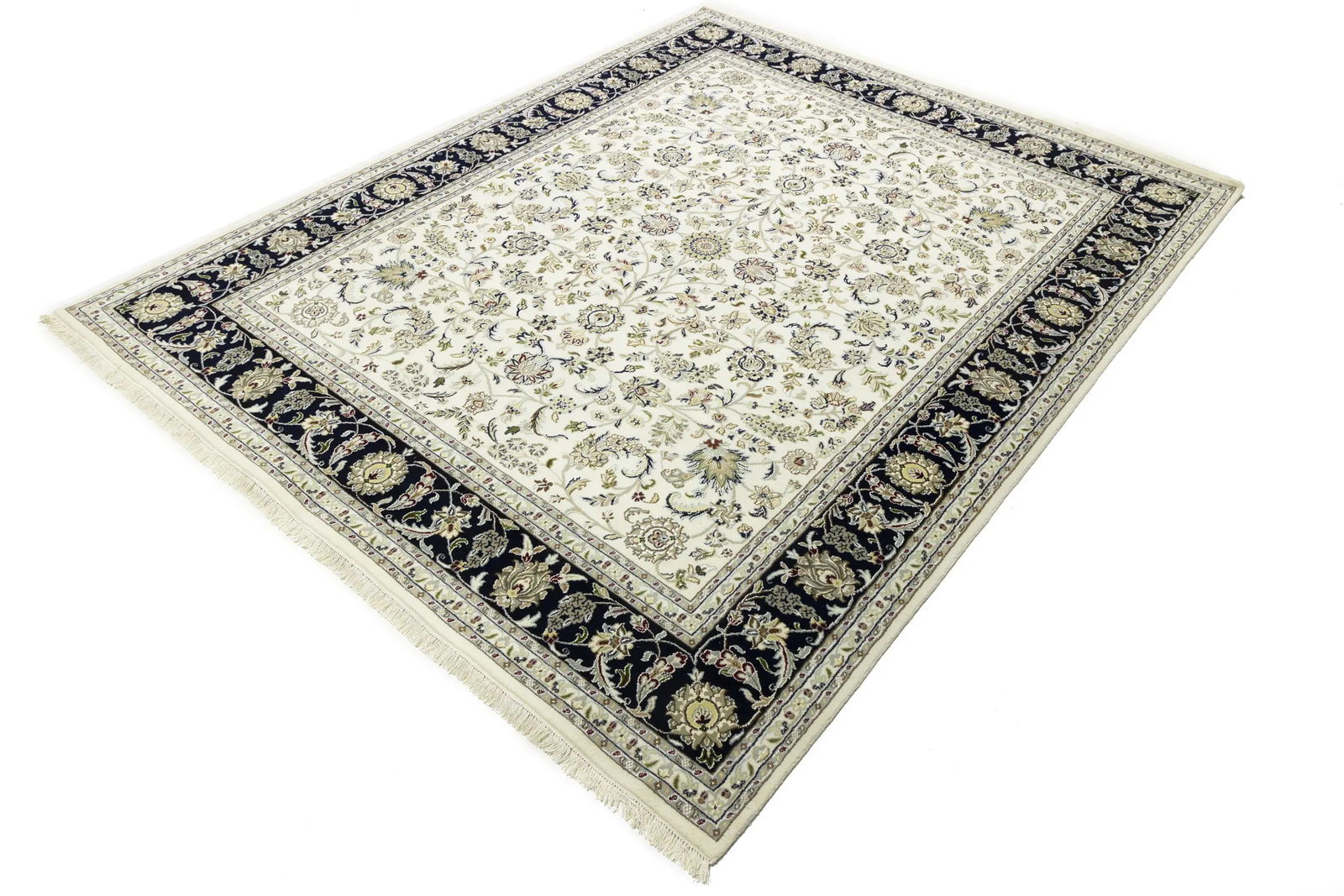 Cream Floral 8X10 Indo-Nain Oriental Rug - 4