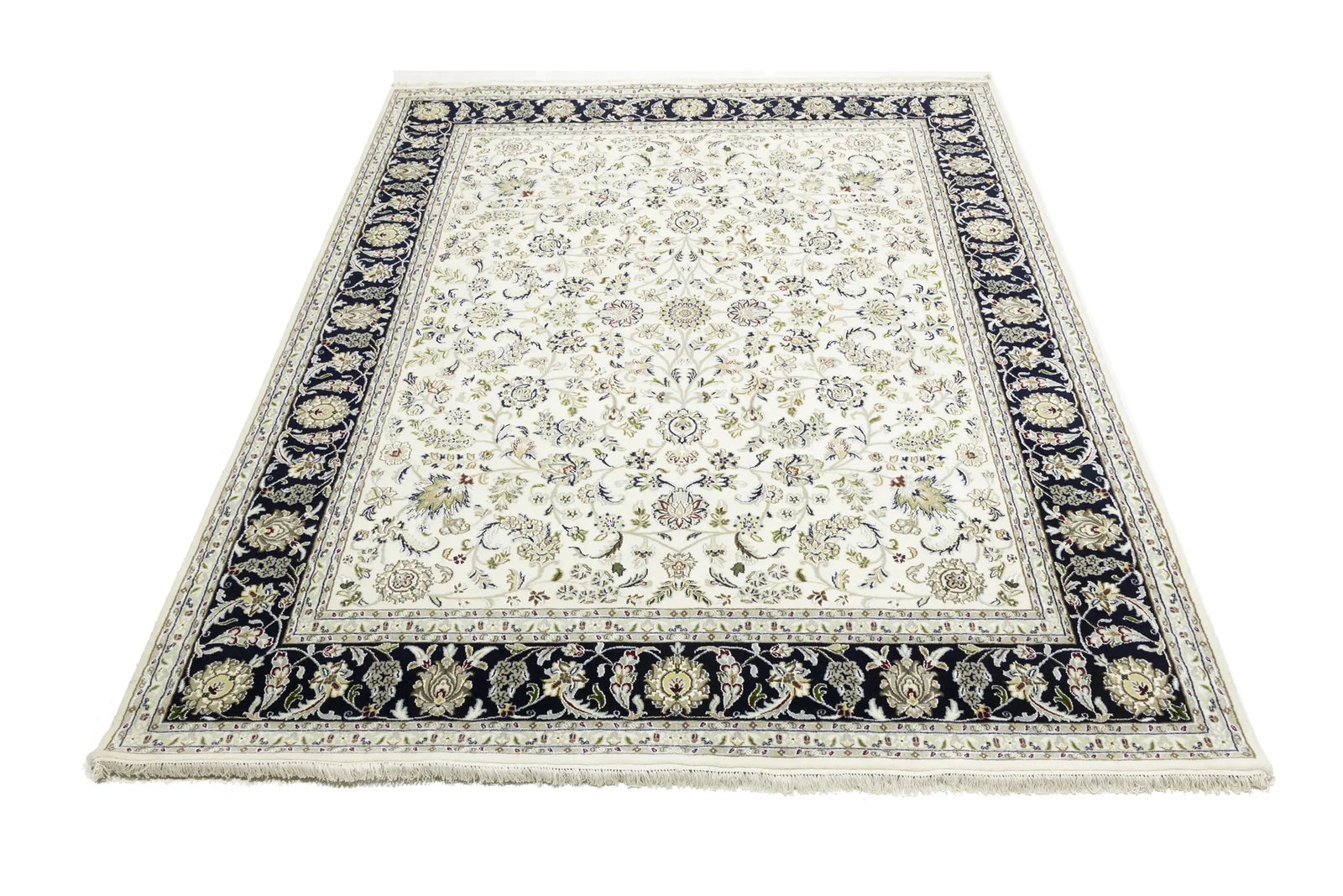 Cream Floral 8X10 Indo-Nain Oriental Rug - 5