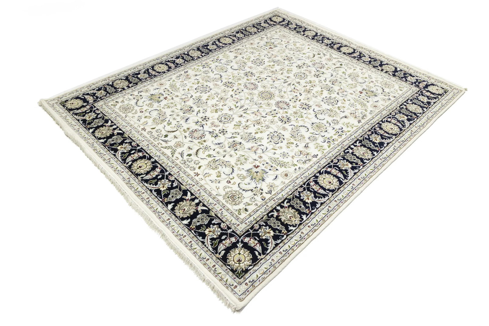 Cream Floral 8X10 Indo-Nain Oriental Rug - 6