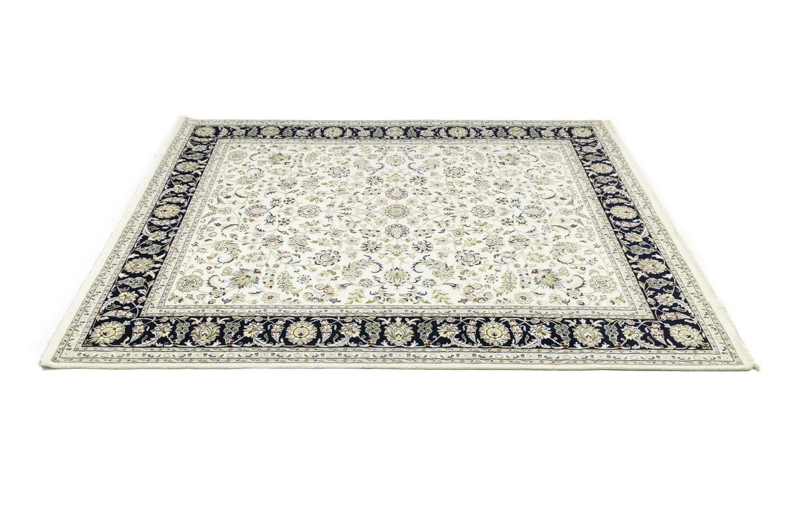 Cream Floral 8X10 Indo-Nain Oriental Rug - 7