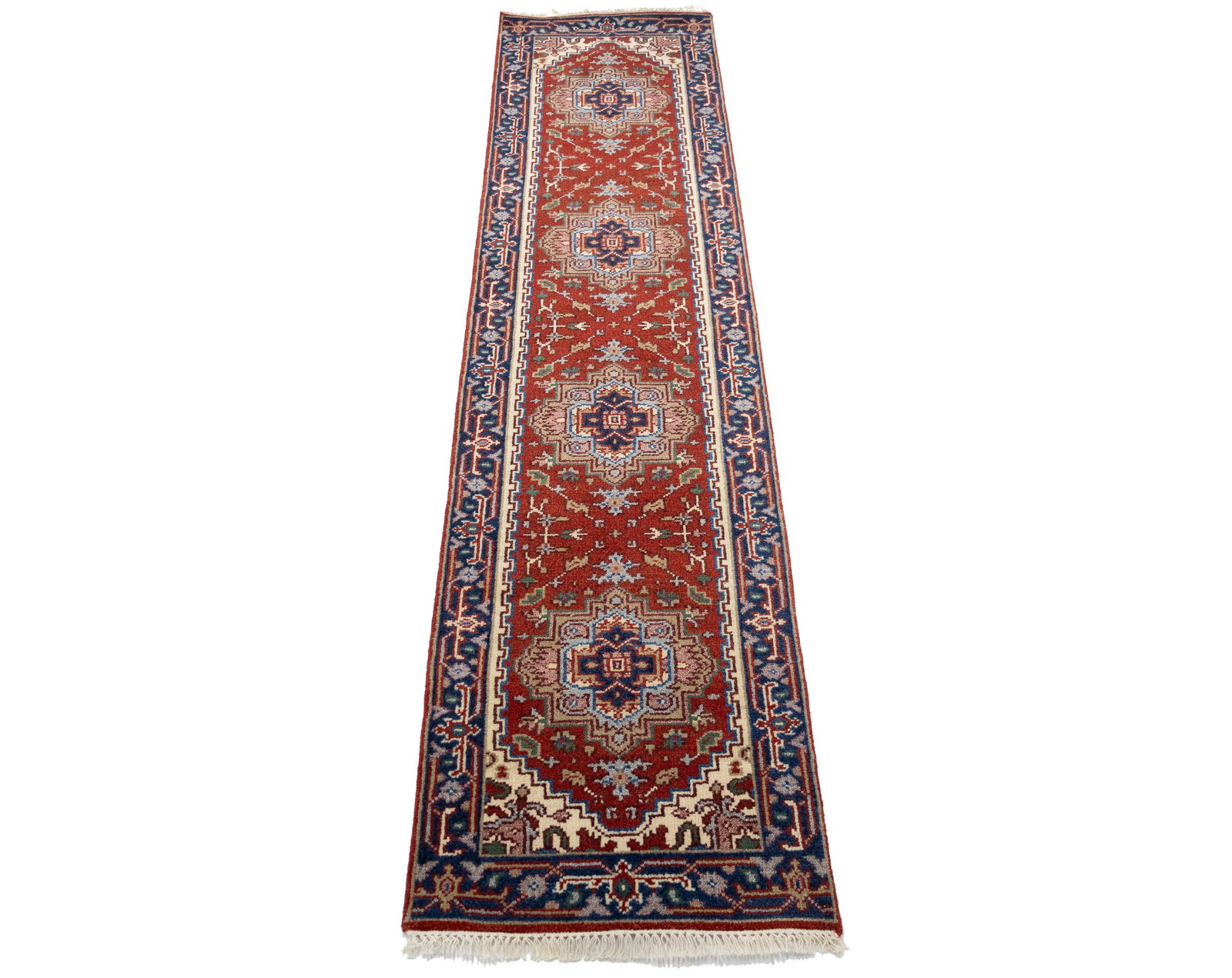 Rusty Red Floral 3X10 Heriz Serapi Oriental Runner Rug - 3