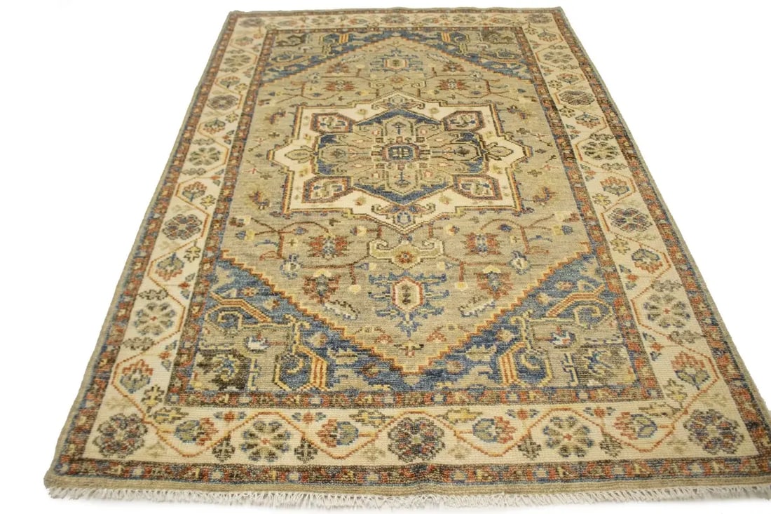 Cream/Beige Tribal 6X9 Heriz Serapi Oriental Rug - 16