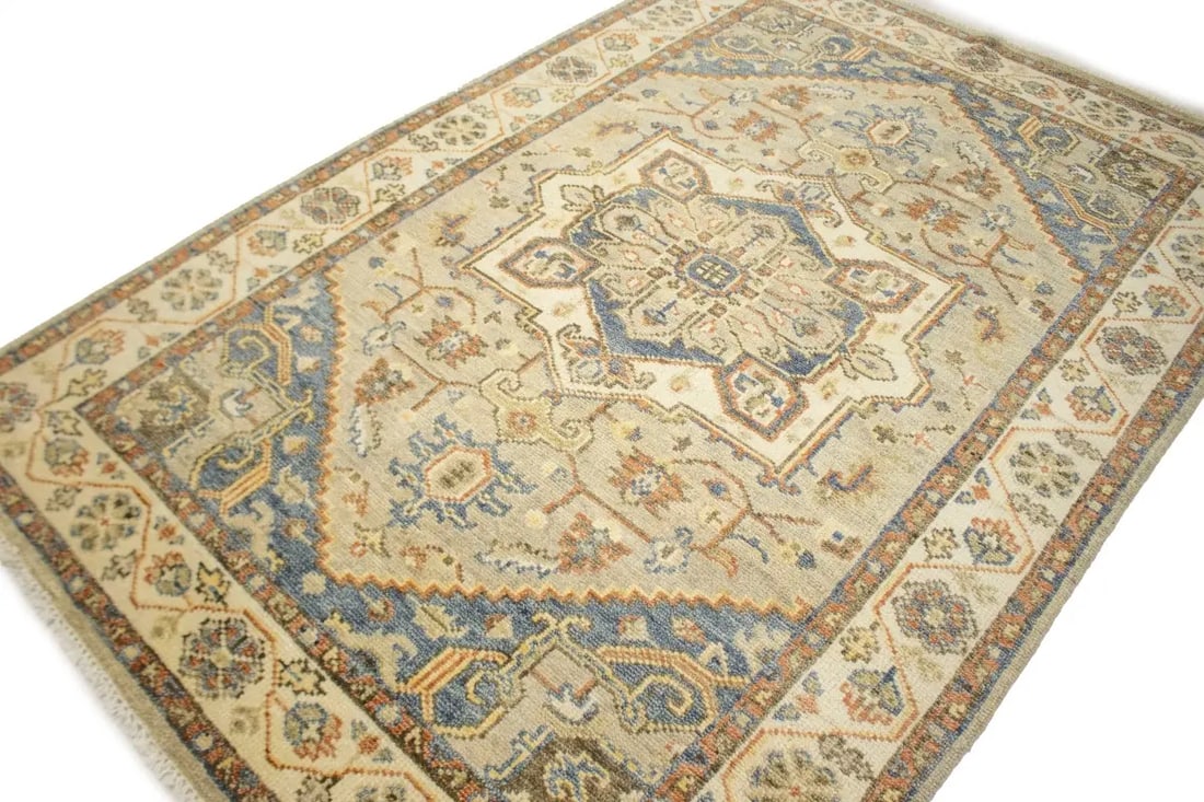 Cream/Beige Tribal 6X9 Heriz Serapi Oriental Rug - 4