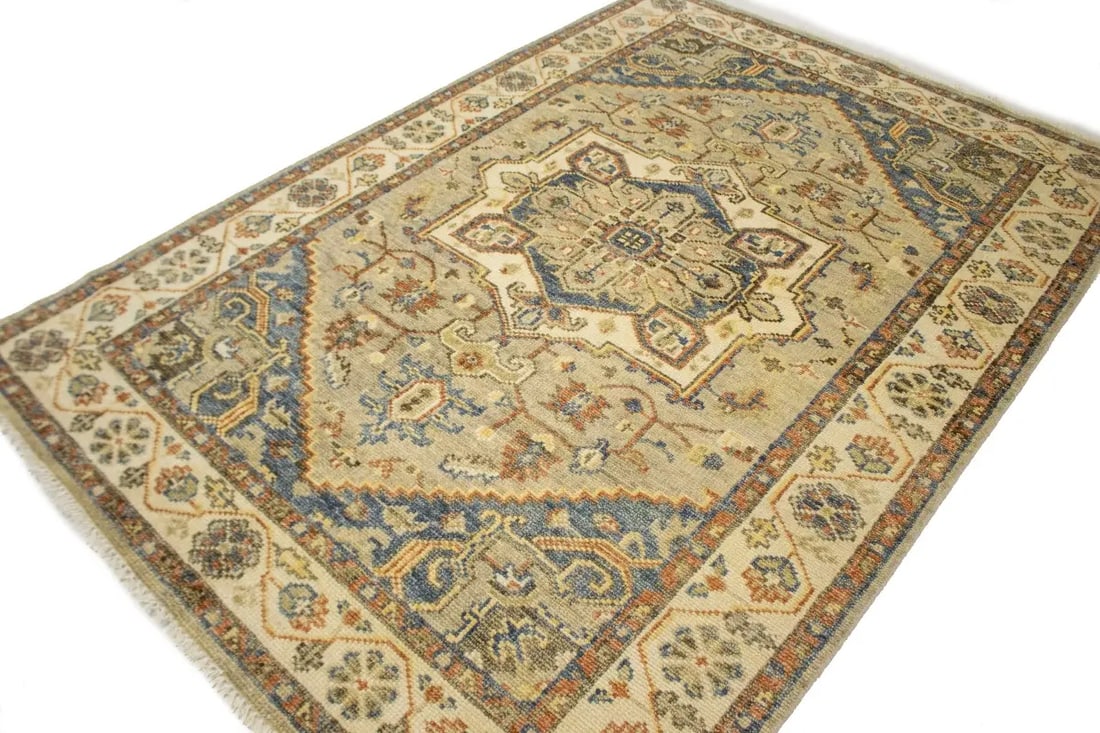 Cream/Beige Tribal 6X9 Heriz Serapi Oriental Rug - 5