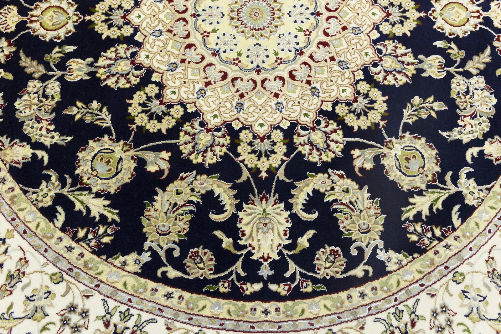 Dark Navy Floral 7X7 Indo-Nain Oriental Round Rug - 10