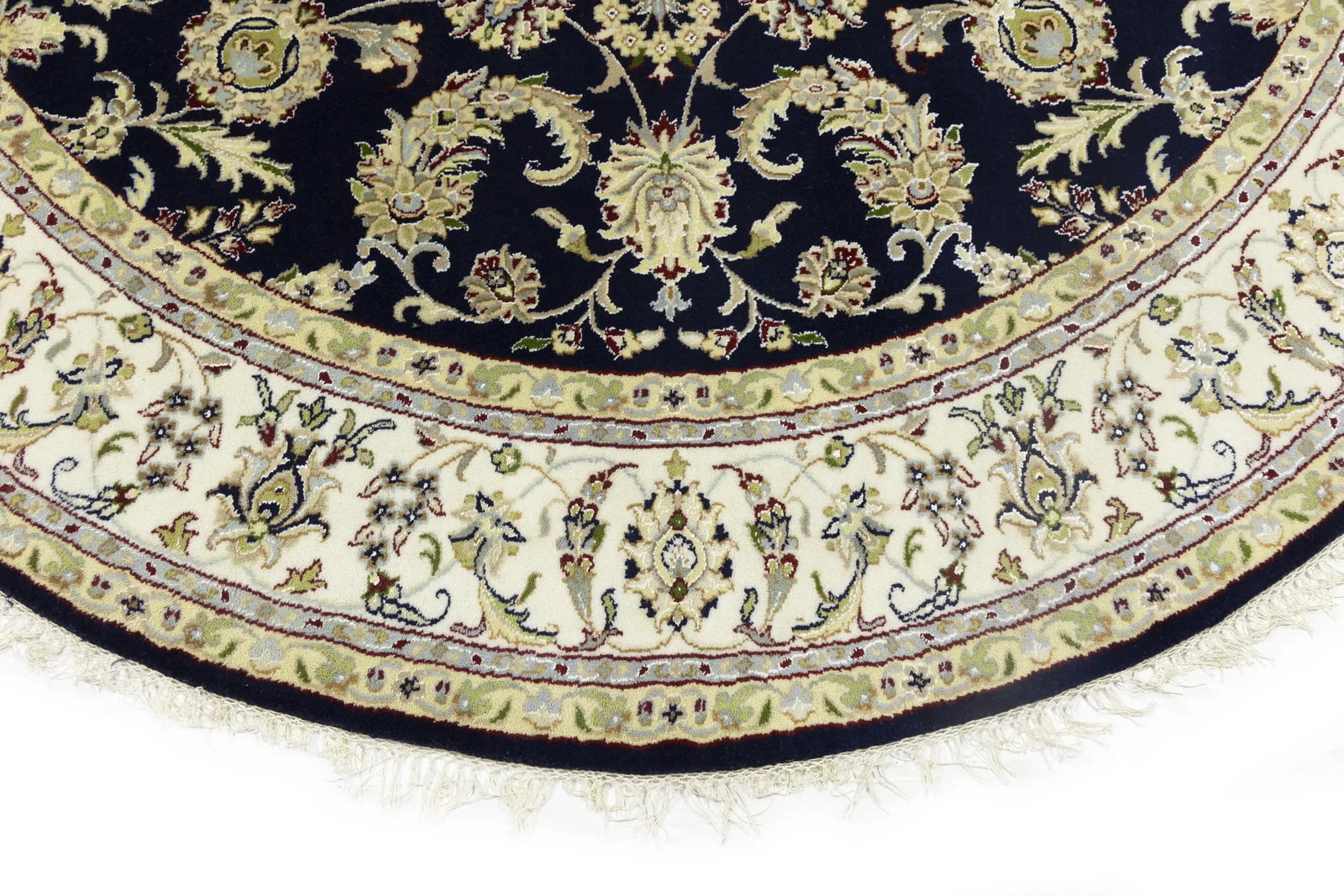 Dark Navy Floral 7X7 Indo-Nain Oriental Round Rug - 11