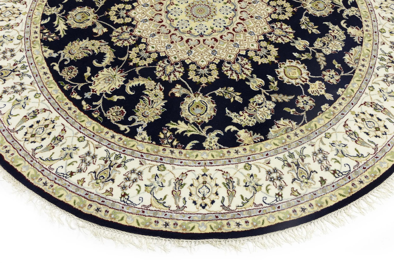 Dark Navy Floral 7X7 Indo-Nain Oriental Round Rug - 12