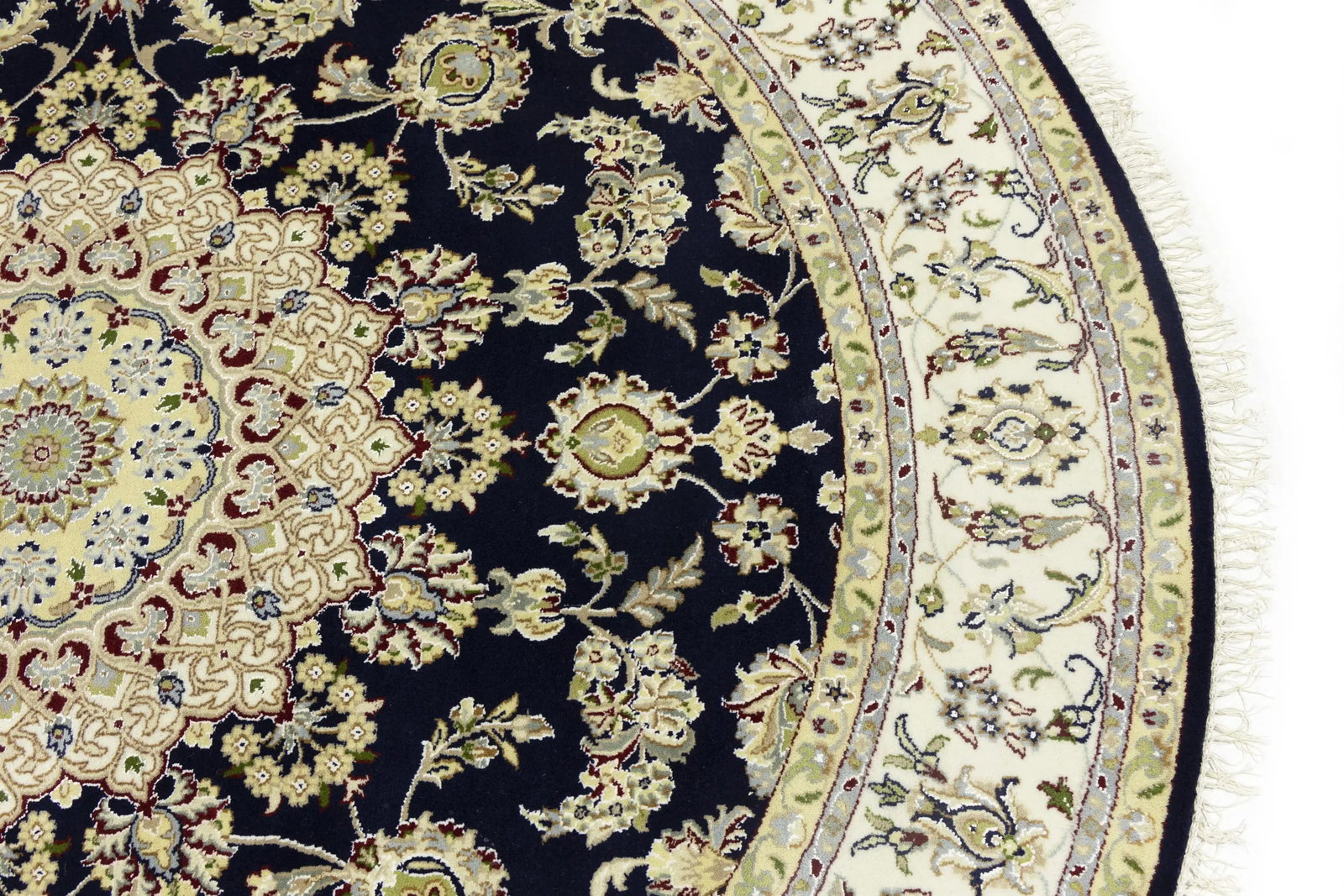 Dark Navy Floral 7X7 Indo-Nain Oriental Round Rug - 13