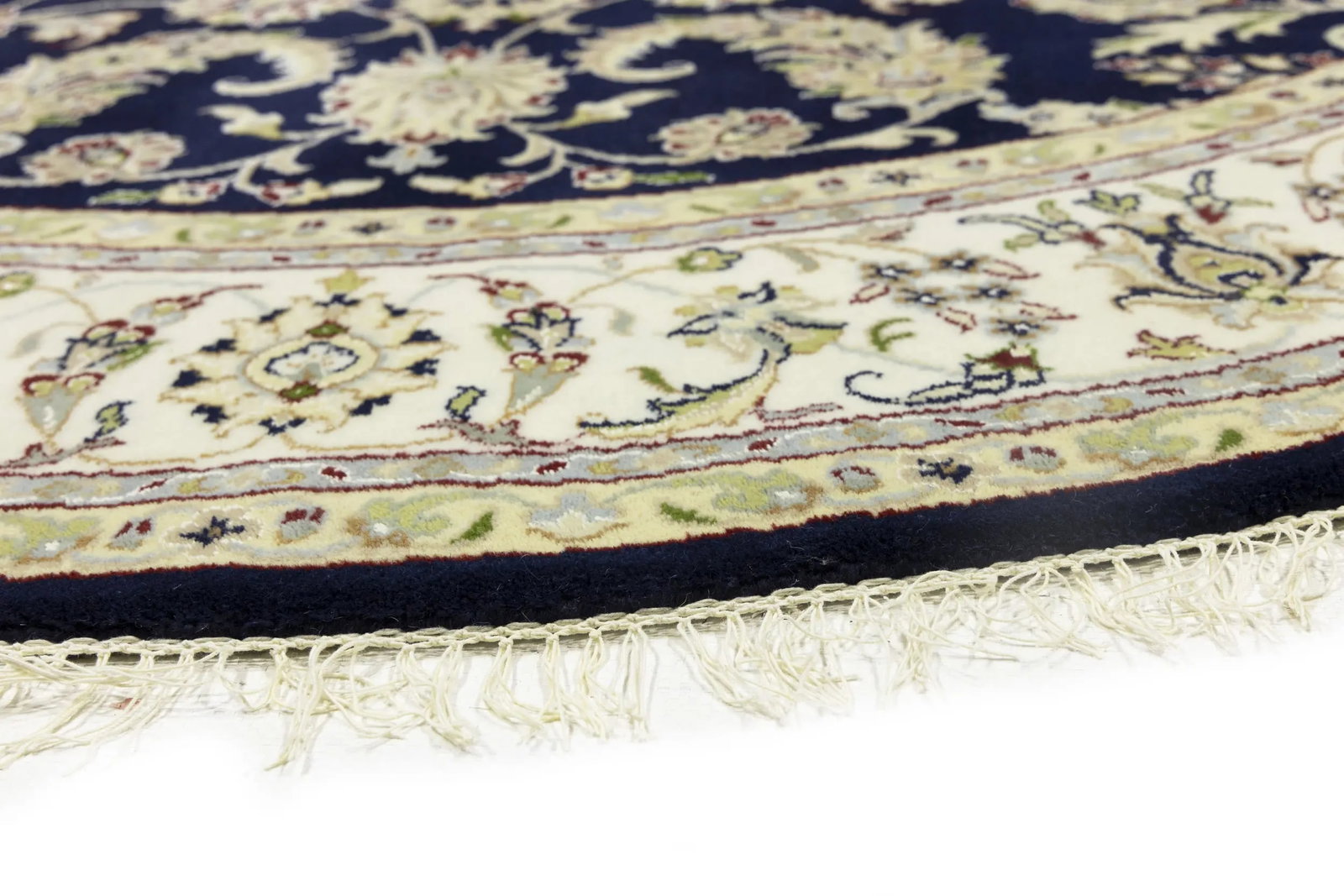 Dark Navy Floral 7X7 Indo-Nain Oriental Round Rug - 14