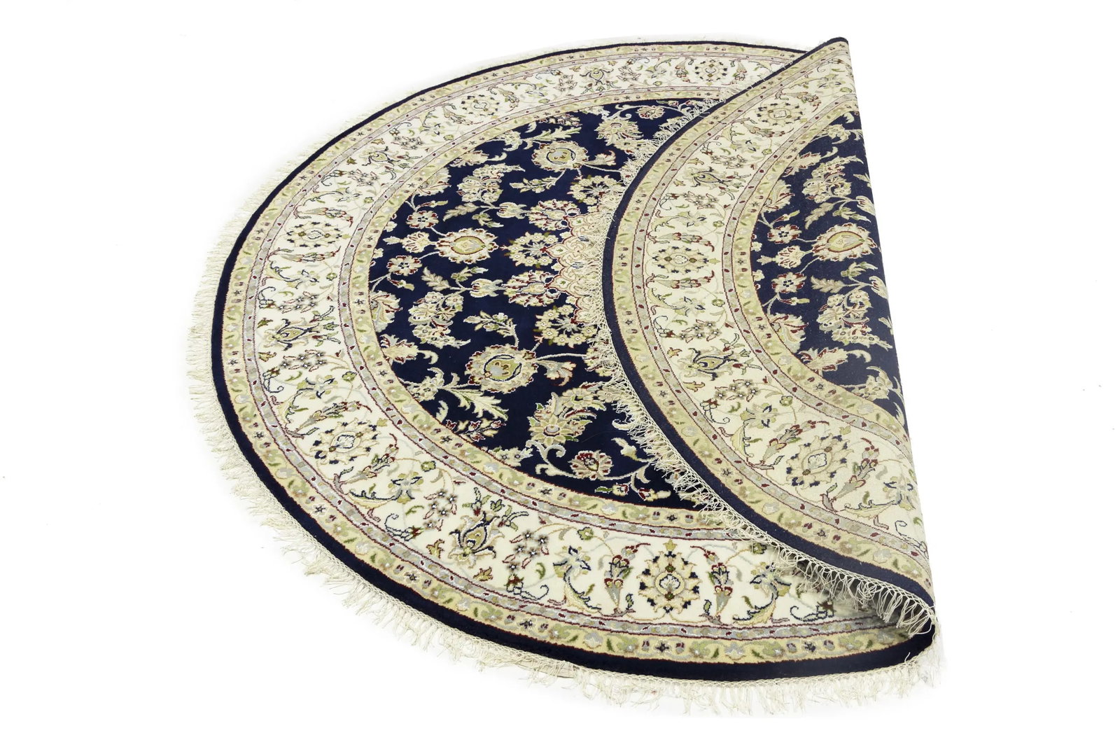 Dark Navy Floral 7X7 Indo-Nain Oriental Round Rug - 15