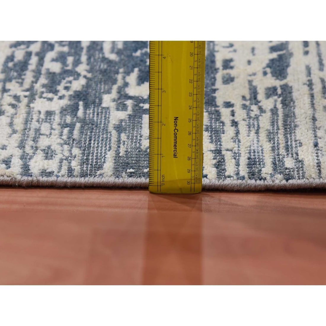 Ivory, Modern Striae Design Silk with Wool Hand Knotted Oversized Rug - 11